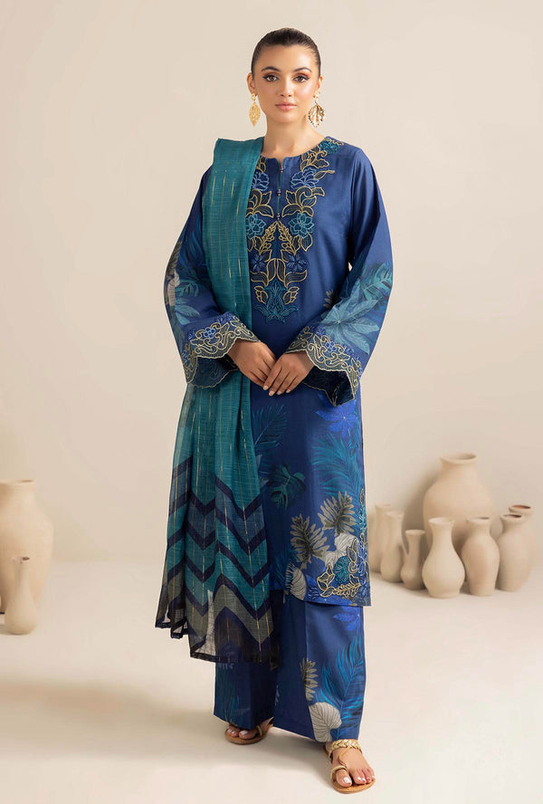 Pehnawa  Blue Blossom Elegance Khaddar Set