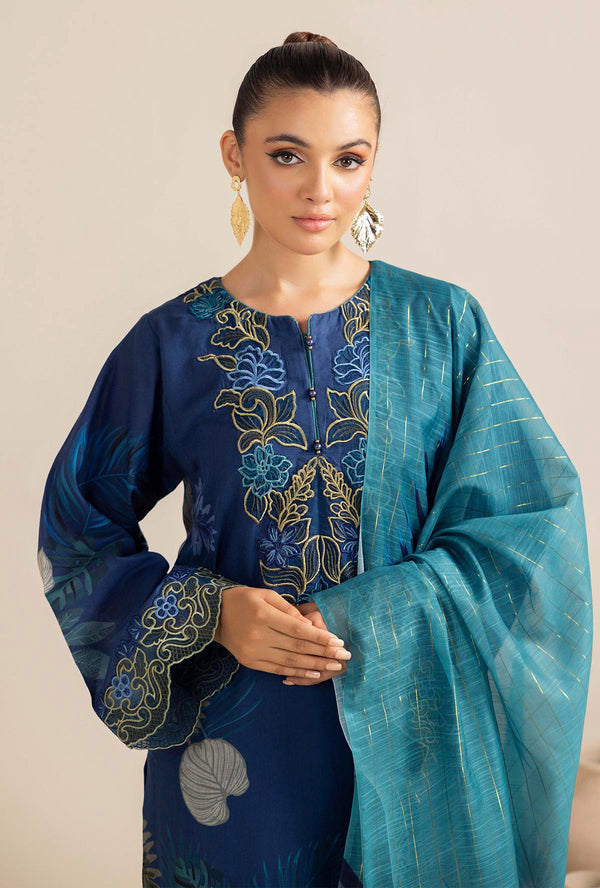 Pehnawa  Blue Blossom Elegance Khaddar Set