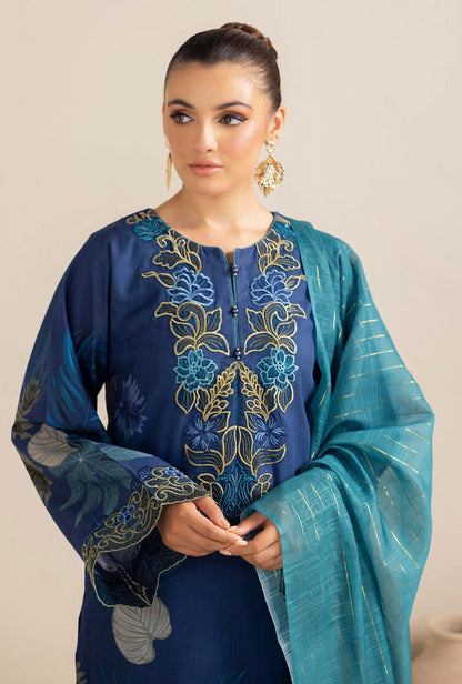 Pehnawa  Blue Blossom Elegance Khaddar Set