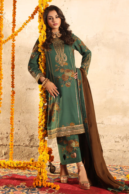 Pehnawa Ethnics Luxe Winter Bliss: 3-Piece Embroidered Unstitched Outfit with Handpicked Wool Shawl