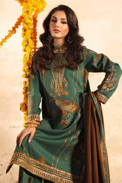 Pehnawa Ethnics Luxe Winter Bliss: 3-Piece Embroidered Unstitched Outfit with Handpicked Wool Shawl