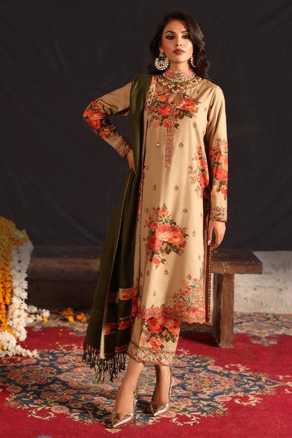 3-Piece Unstitched Embroidered Acrylic Viscose Suit with Dyed Woolen Shawl