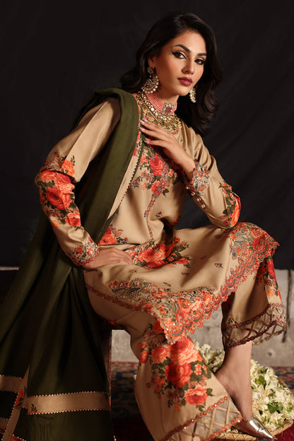 3-Piece Unstitched Embroidered Acrylic Viscose Suit with Dyed Woolen Shawl