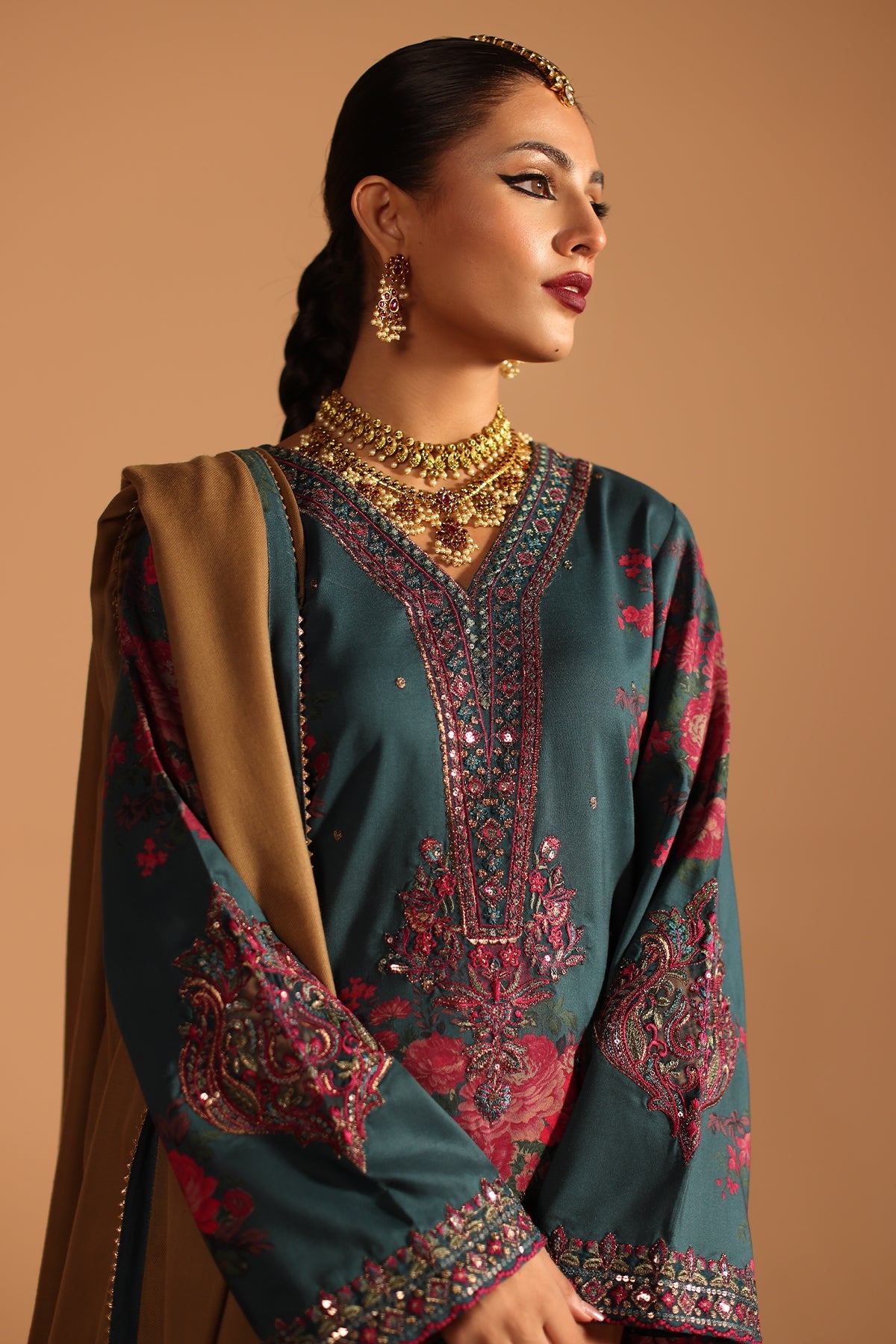 3-PC Unstitched Embroidered Staple Suit with Dyed Wool Shawl