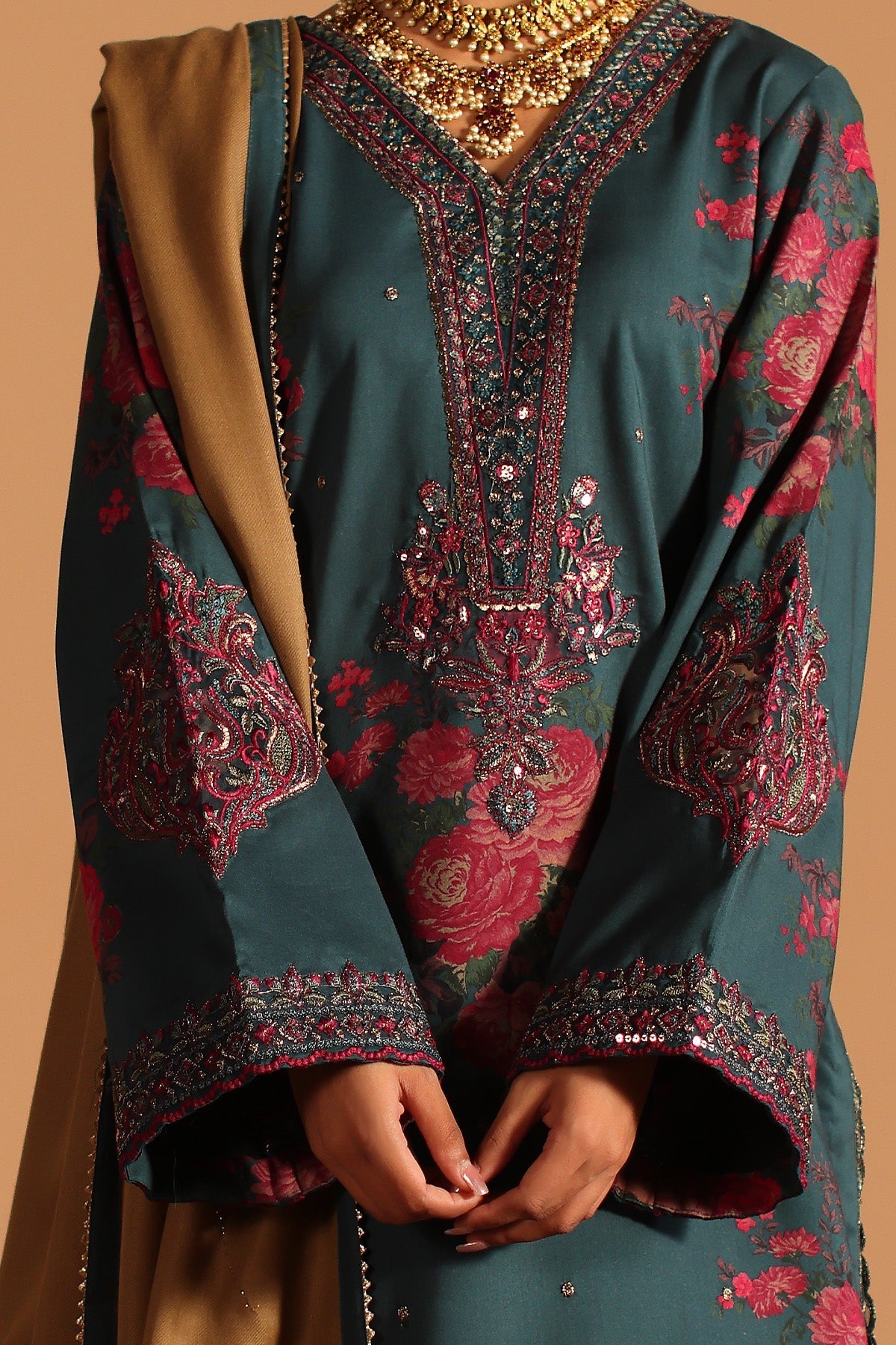 3-PC Unstitched Embroidered Staple Suit with Dyed Wool Shawl