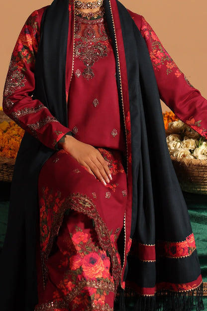 Pehnawa Ethnics 3-Piece Unstitched Embroidered Ensemble with Premium Wool Shawl