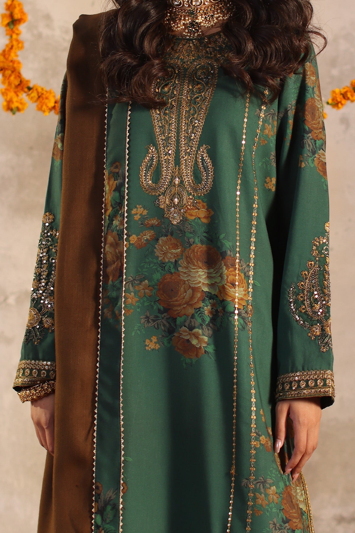 Pehnawa Ethnics Luxe Winter Bliss: 3-Piece Embroidered Unstitched Outfit with Handpicked Wool Shawl