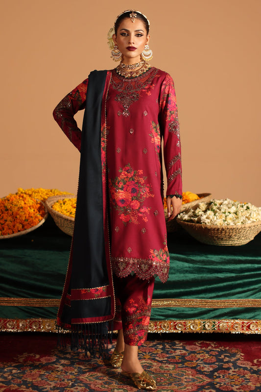 Pehnawa Ethnics 3-Piece Unstitched Embroidered Ensemble with Premium Wool Shawl