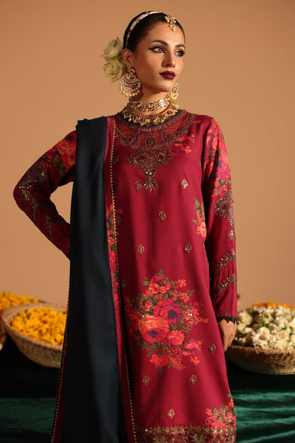 Pehnawa Ethnics 3-Piece Unstitched Embroidered Ensemble with Premium Wool Shawl