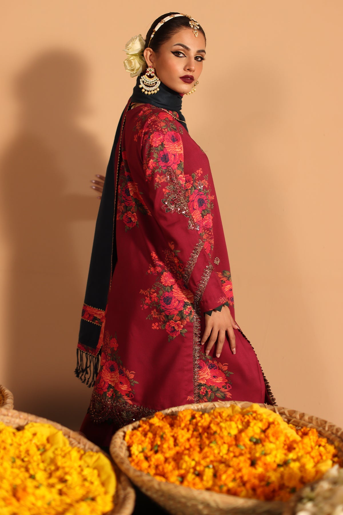 Pehnawa Ethnics 3-Piece Unstitched Embroidered Ensemble with Premium Wool Shawl