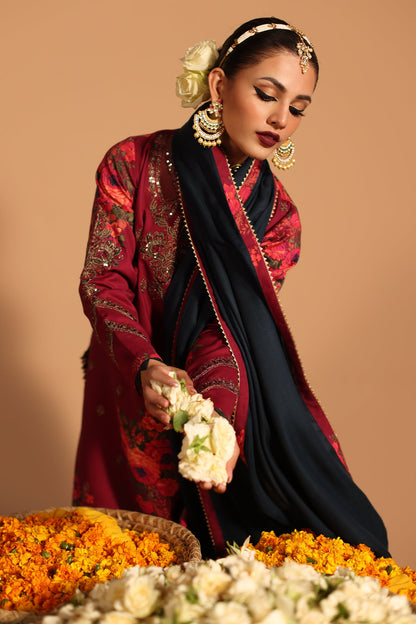 Pehnawa Ethnics 3-Piece Unstitched Embroidered Ensemble with Premium Wool Shawl