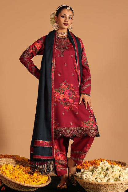 Pehnawa Ethnics 3-Piece Unstitched Embroidered Ensemble with Premium Wool Shawl