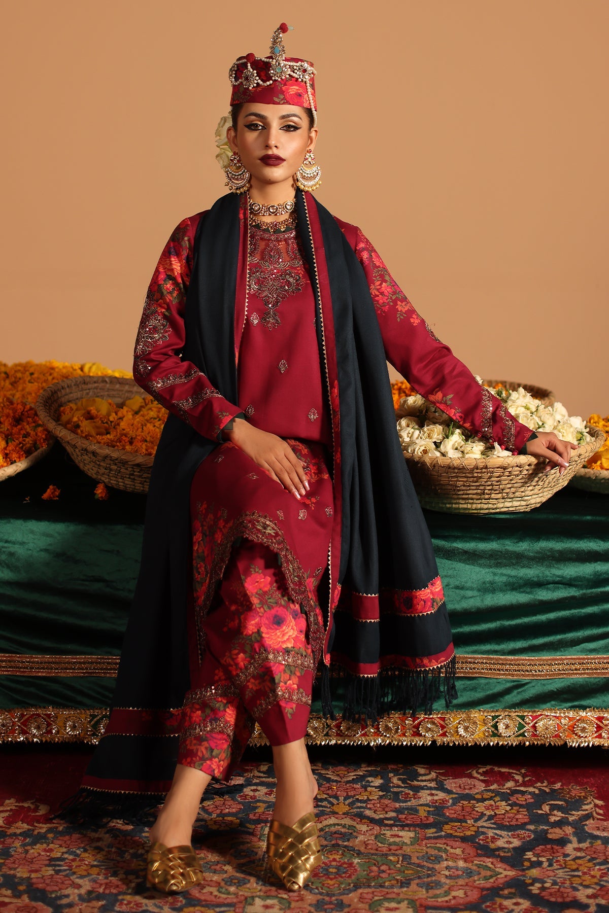 Pehnawa Ethnics 3-Piece Unstitched Embroidered Ensemble with Premium Wool Shawl