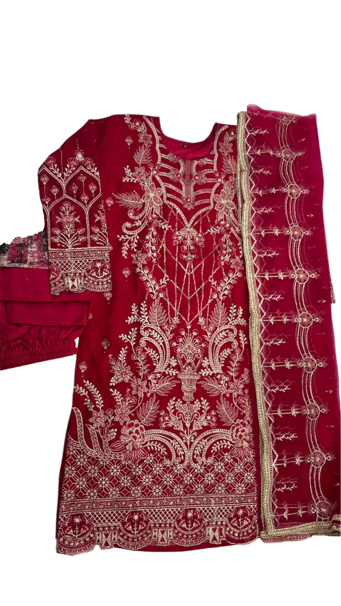 Maroon Shalwar Kameez with Golden Embroidery