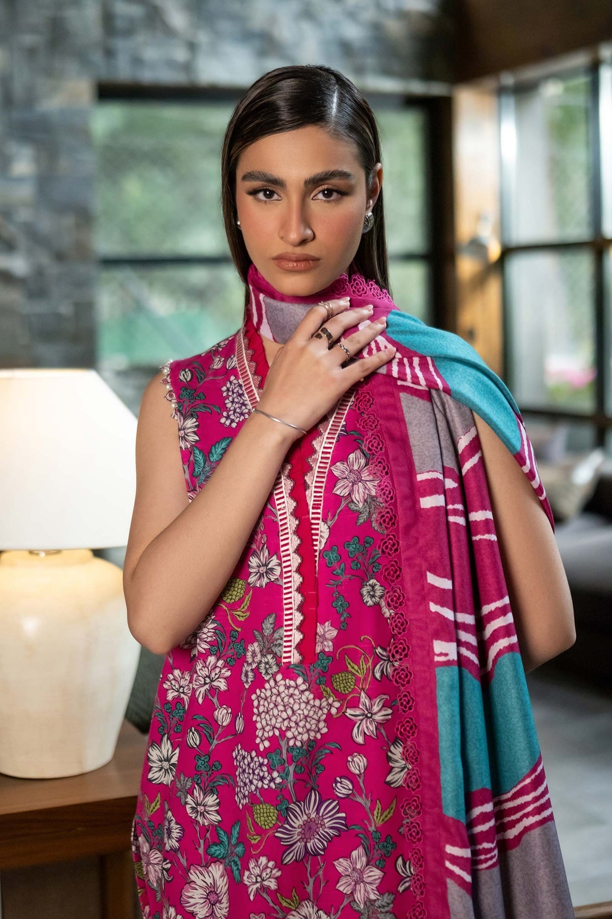 3 Pc Gul-e-Rang Pink and Multi-Hued Ensemble