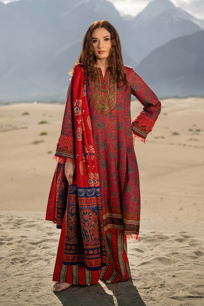 3 Pc Zar-e-Lal Brick Red Ensemble