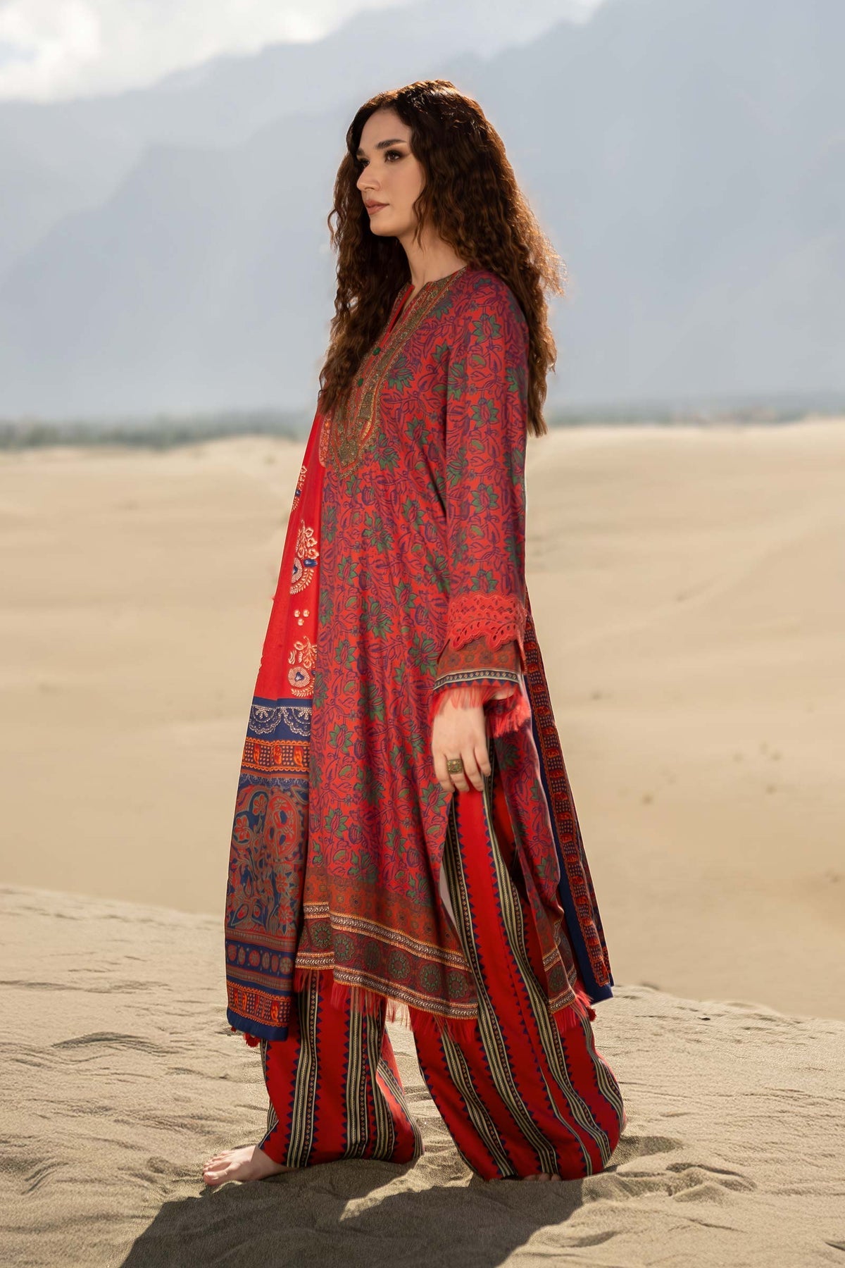 3 Pc Zar-e-Lal Brick Red Ensemble